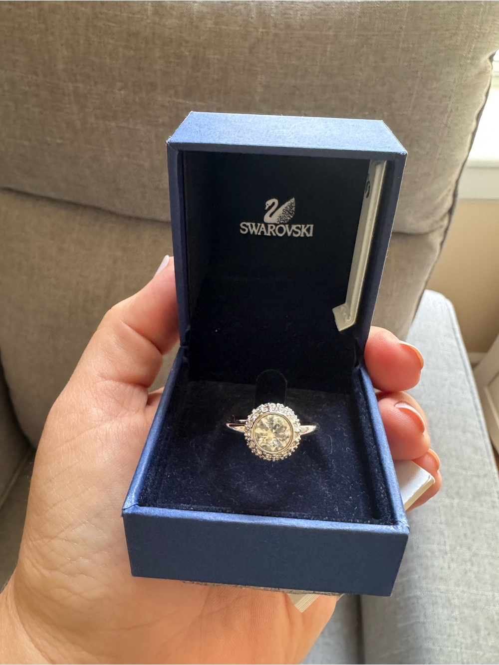 Swarovski Silver Ring with Clear Crystal Halo Size 7